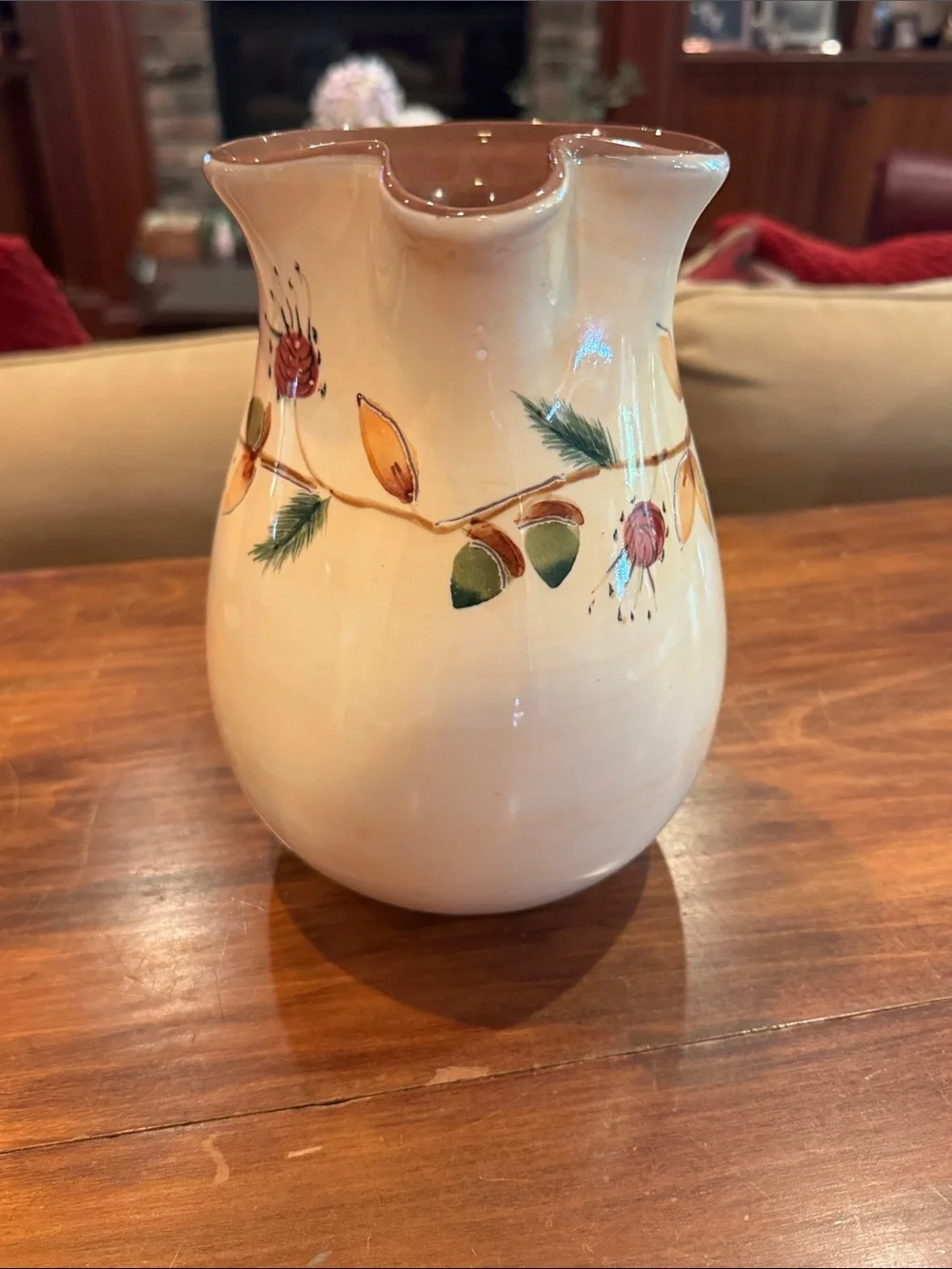 Pottery Barn Tree of Life Acorn Pitcher Beverage Ceramic Fall Autumn Cream Brown